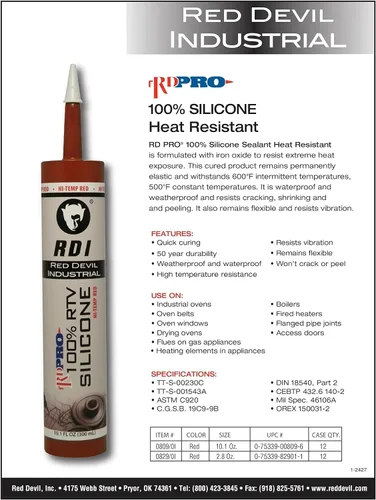 Miniatura 2 de Red Devil 08090I RD PRO Sellador de silicona RTV 100% resistente al calor, 10.1 onzas., rojo, paquete de 12, fabricado en Estados Unidos