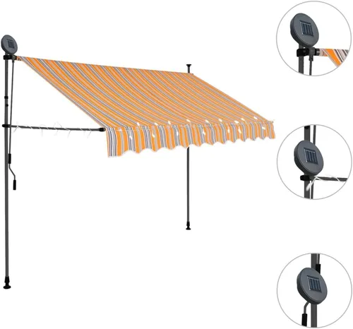 Miniatura 3 de vidaXL Toldo retráctil manual con luces LED, 59.1" - Amarillo y azul