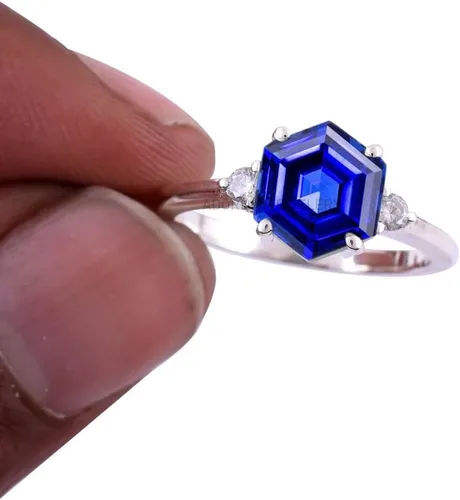 Miniatura 20 de Anillo de plata de ley 925 para mujer, anillo de diamantes de imitación de aguamarina de plata esterlina, anillo Art Deco de marzo, piedra natal