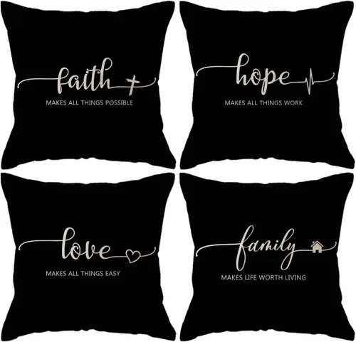 Miniatura 10 de Fundas de almohada inspiradoras con texto inspirador, fe, esperanza, amor, familia, fundas de almohada decorativas de 18 x 18 pulgadas, fundas