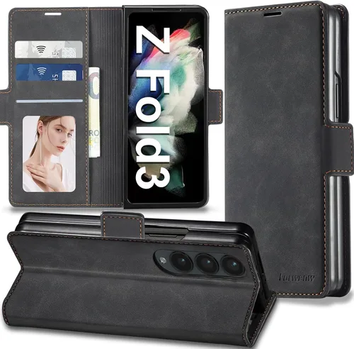 Miniatura 20 de Funda de piel con tapa para Samsung Galaxy Z Flip 3, con protección de bisagra, delgada y magnética tipo cartera [1 tarjetero], funda protectora a