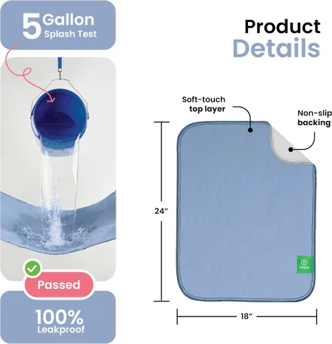 Miniatura 3 de IMPROVIA® Almohadillas lavables, almohadillas reutilizables de gran absorción para incontinencia para niños, adultos, ancianos y mascotas, Azul