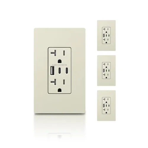 Miniatura 30 de TOPELER - Toma de corriente para montaje en pared con puertos USB 6.0A, dos tomas eléctricas de 20 amperios, tomas y puertos resistentes a la Negro