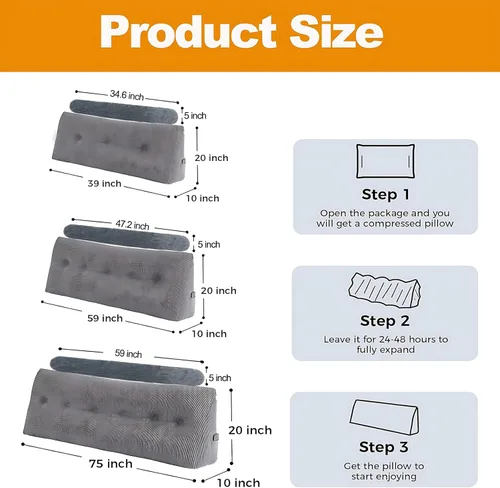 Miniatura 7 de Cabecero de cama individual, cojín triangular tipo cuña con cojín de cuello, cojín de apoyo para la espalda con funda extraíble y lavable para cama