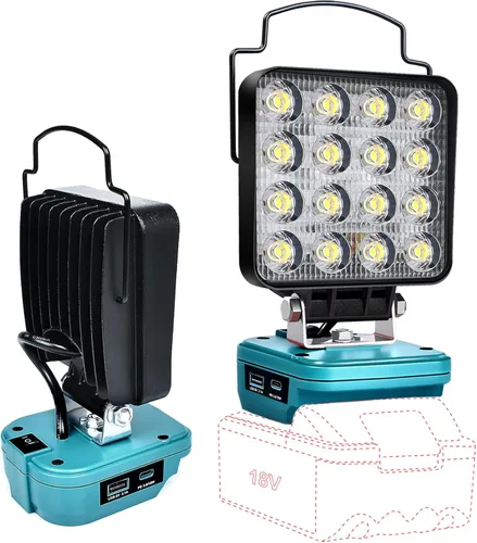 Miniatura 7 de Luz de Trabajo LED Inalámbrica Compatible con Batería Makita de 18V, Linterna de 48W 3400LM Luz de Inundación Portátil con Puertos USB y Tipo C