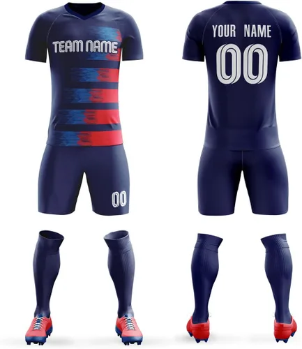 KXK Camiseta de fútbol personalizada, logotipo de número de nombre, cuello en V, manga corta, uniforme para hombresmujeresniños