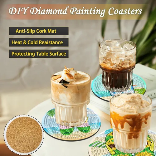 Miniatura 4 de JeCuiK 8 posavasos de pintura de diamante para manualidades, posavasos de diamantes con soporte, divertidos kits de pintura de diamantes
