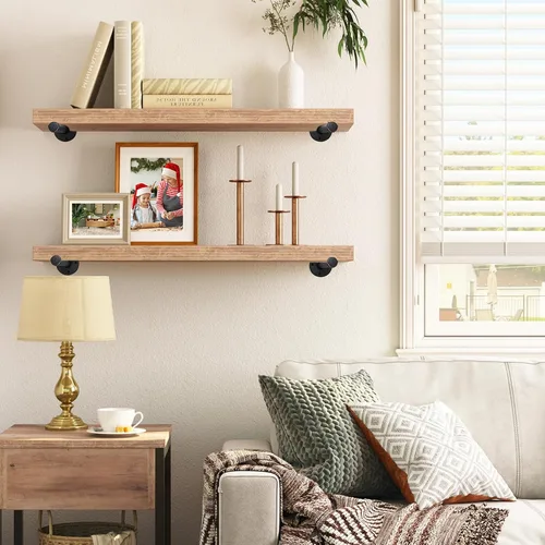 Miniatura 8 de Perchero flotante de tubo industrial negro de 6 pulgadas montado en la pared, estante de ropa resistente para colgar, barra de colgar multiuso