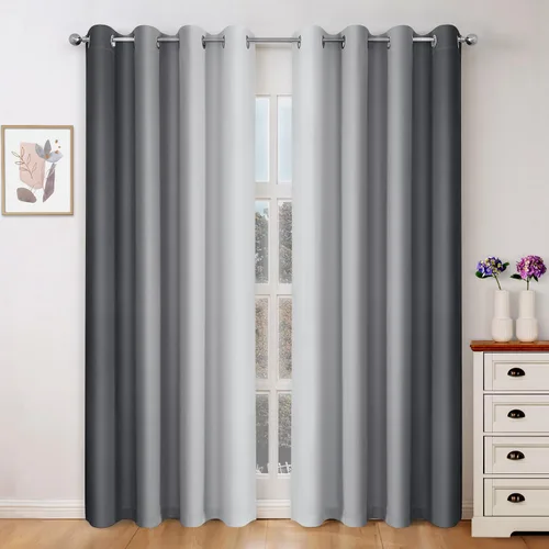 Miniatura 12 de HOMEIDEAS Cortinas Blackout Negras Ombré de 52 x 63 Pulgadas de Largo Degradado Oscurecimiento de Habitación Aislamiento Térmico Ahorro de Energía