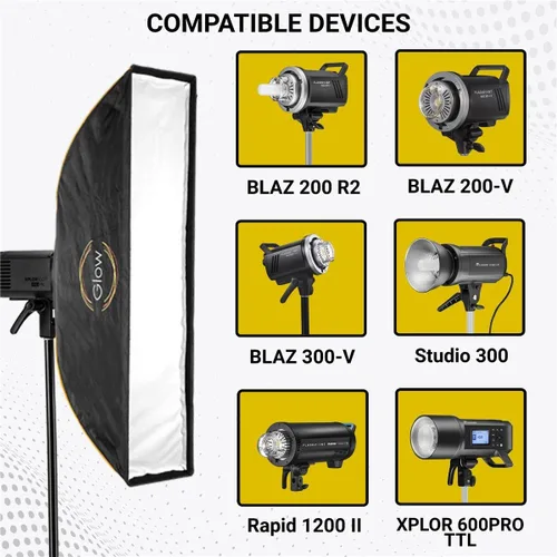 Miniatura 4 de Glow EZ Lock 12x56 Quick Strip Rectangular Bowens Mount Softbox w/Externo, Difusores Internos