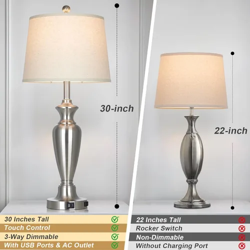 Miniatura 3 de Cinyirong Lámpara de mesa plateada de 30 pulgadas de alto para sala de estar, lámpara de noche regulable de 3 vías con control táctil para mesita