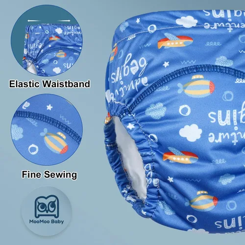 Miniatura 6 de MooMoo Baby Ropa interior de entrenamiento de plástico, pantalones de goma a prueba de fugas para entrenamiento para ir al baño para niños y niñas
