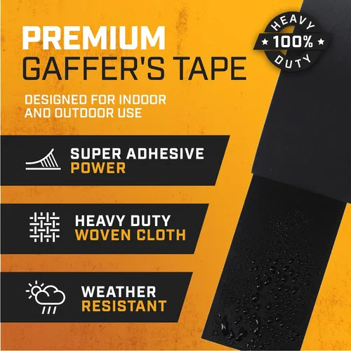 Miniatura 2 de Lockport Cinta negra Gaffers de 3 pulgadas x 30 yardas, paquete de 2 cintas negras profesionales, sin residuos, resistente al agua, no reflectante