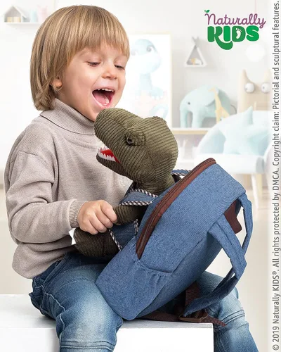 Miniatura 3 de Naturally KIDS Mochila para niños y niñas con animales de peluche regalos para niños de 3 4 5 6 7 años 02 Pequeño Verde T Rex Viajar