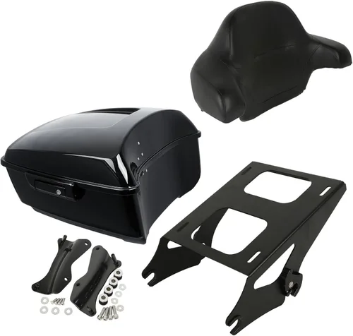 XMT-MOTO King Tour Trunk + almohadilla de respaldo envolvente+estante de montaje negro+accesorios de acoplamiento para Harley Touring Road King Road