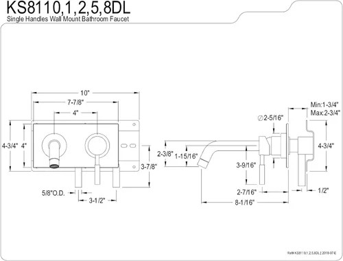 Miniatura 3 de Kingston Brass KS8112DL Grifo de baño de montaje en pared de una sola manija, latón pulido