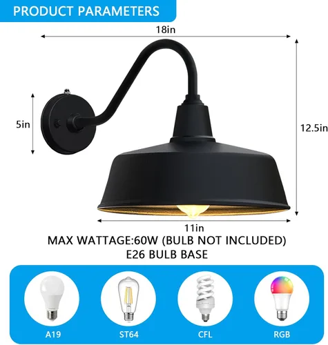 Miniatura 2 de Luz de porche al aire libre con atardecer al amanecer, lámpara impermeable de cuello de cisne para exteriores, luz exterior antioxidante con montaje