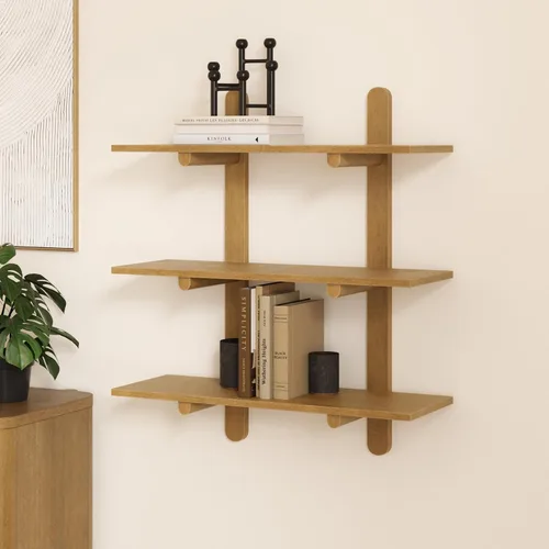 Miniatura 22 de Nathan James Benji - Estantería de pared de mediados de siglo, estante decorativo flotante de madera de 3 niveles, roble negro
