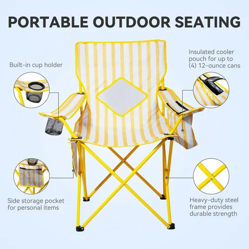 Miniatura 4 de Nazhura - 2 unidades de sillas plegables para acampar con bolsa para la nevera, respaldo de malla y bolsillo para portavasos (Amarillo, Pack de 2)