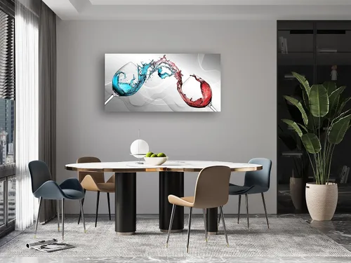 Miniatura 2 de Jiuqinghua Decoración artística de pared grande en lienzo con imagen abstracta de copa de vino tinto, 1 panel, copa de vino azul y tinto, obra