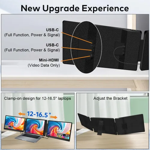Miniatura 8 de Extensor de pantalla para laptop de 14 pulgadas, monitor portátil FHD 1200P IPS para portátiles de 12 a 16.5 pulgadas, extensor de monitor