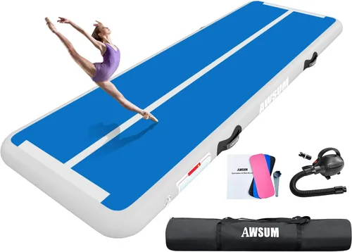 Miniatura 11 de AWSUM Tapete inflable de gimnasia de aire de 10 pies, 13 pies, 16 pies, 20 pies, 23 pies tapete de entrenamiento de 4/8 pulgadas de grosor con bomba