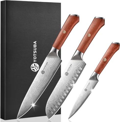 Juego de cuchillos de cocina YOTSUBA 3 piezas, juego de cuchillos de chef ultra afilados de acero inoxidable de alto carbono, para uso doméstico y