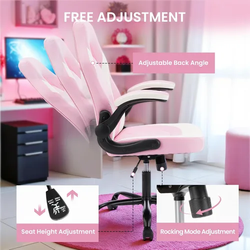 Miniatura 6 de Silla ergonómica de escritorio para juegos, silla giratoria ajustable de piel sintética con reposabrazos abatibles para oficina en casa
