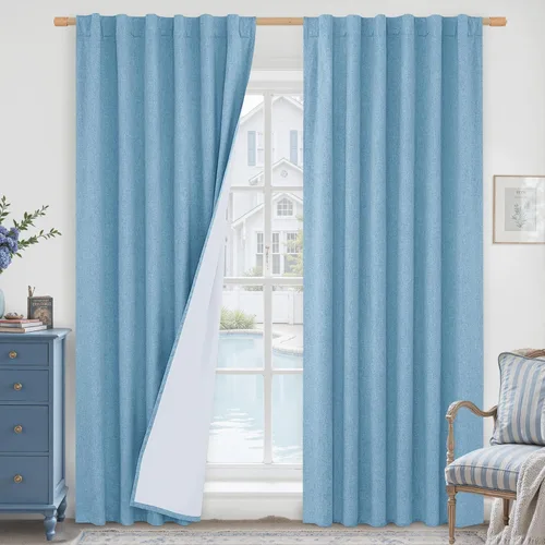 Miniatura 155 de LAMIT Cortinas de lino natural 100 % opacas para ventana, para dormitorio, 45 pulgadas, cortinas térmicas con textura de lino estilo granja