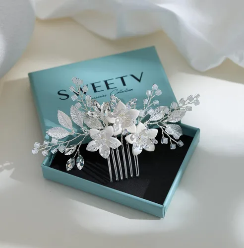 Miniatura 7 de SWEETV Peine de pelo de boda clip de cristal nupcial boda accesorios para el cabello para novias y damas de honor, plata