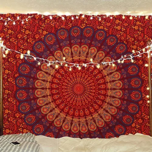 Miniatura 31 de Tapiz hippie indio bohemio psicodélico dorado azul pavo real mandala colgante en la pared (negro blanco, Queen (84 x 90 pulgadas) (84.6 x 90.6 in)