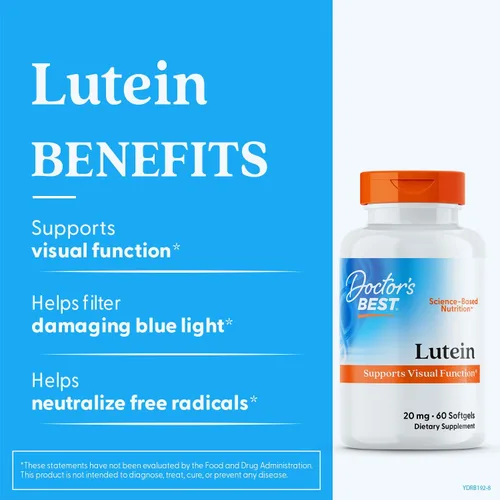 Miniatura 4 de Doctor's Best Suplemento de luteína de 20 mg con zeaxantina de 1 mg - Luteína para los ojos, vitaminas para la salud ocular para hombres y mujeres