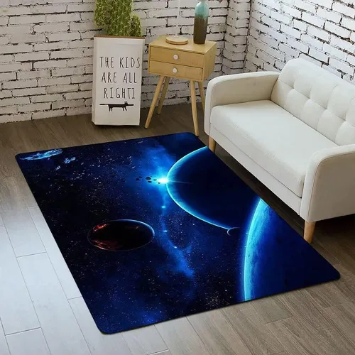 Alfombra de espacio exterior para habitación de niños, 3 x 5 pies, alfombra Galaxy para dormitorio de niños, suave, antideslizante, sistema solar,