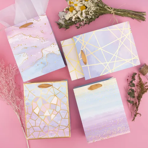 Miniatura 3 de Loveinside Bolsas de regalo de tamaño mediano, bolsa de regalo con patrón de mármol colorido con papel de seda para compras, fiestas, bodas, baby