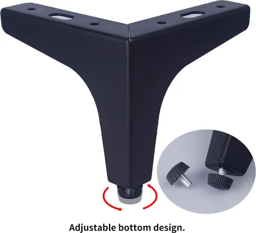Miniatura 2 de HUAYY Patas de metal para muebles de 4 pulgadas (juego de 4 piezas chapadas en negro), patas de repuesto triangulares ajustables para muebles