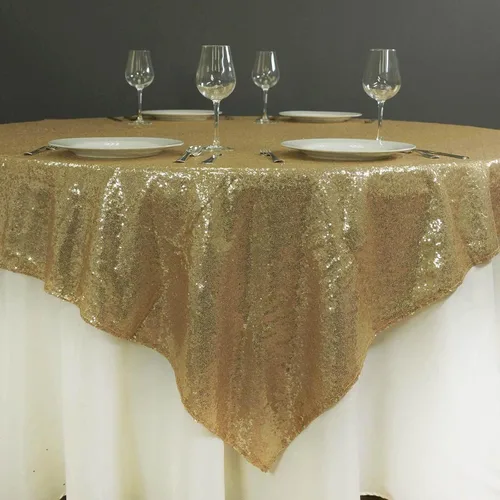 Miniatura 4 de Efavormart - Mantel cuadrado de lentejuelas de lujo de 72 x 72 pulgadas, mantel cuadrado champán para bodas, fiestas, eventos, banquetes