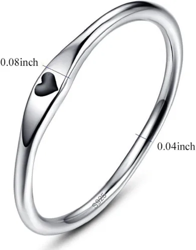 Miniatura 2 de Anillo de compromiso apilable de plata de ley 925 con forma de corazón tallado simple para ella, talla 5-10