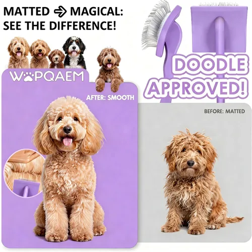 Miniatura 6 de Cepillo deslizante para perros, cepillo grande para perros de pelo largo para garabatos dorados y golden retriever con herramienta de Púrpura