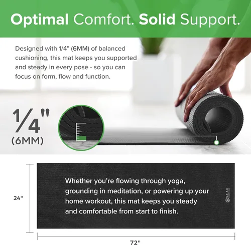Miniatura 2 de Gaiam Essentials 1/4" Thin (6mm) Yoga & Pilates, Fitness & Exercise Mat with Easy-Cinch Carrier Strap Cusion Support For Fitness and Gym Workouts