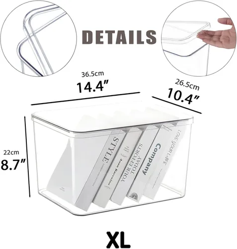 Miniatura 5 de Contenedores de almacenamiento de plástico transparente con tapas - 4 paquetes, contenedores de almacenamiento para aperitivos, cosméticos, libros