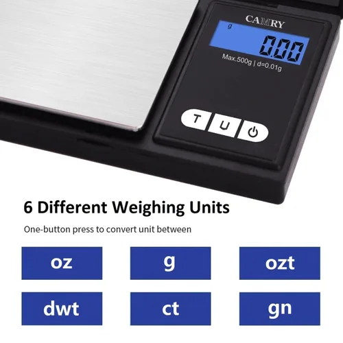 Miniatura 5 de CAMRY Báscula digital de bolsillo de 17.64 oz/0.00 oz, báscula digital pequeña, gramos, onzas, granos, báscula de hierbas, báscula de joyería