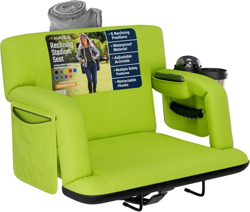Miniatura 14 de Asientos de estadio reclinables para gradas con respaldo – Cojín ancho para silla de grada, reposabrazos, bolsillos grandes y múltiples