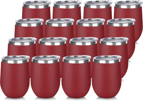 Miniatura 42 de DOMICARE - Juego de 8 vasos de vino de 12 onzas con tapa, hechos de acero inoxidable con aislamiento al vacío de doble pared, color celeste Azul