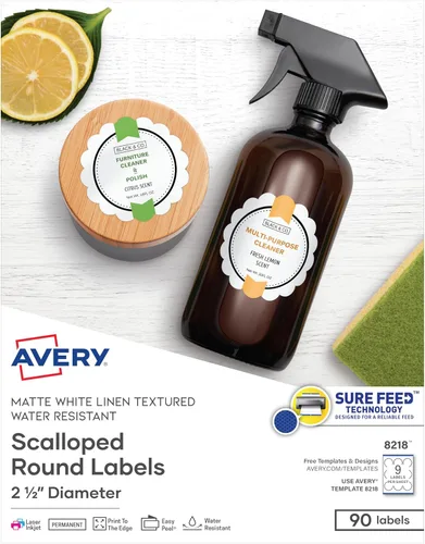 Miniatura 14 de Avery Etiquetas redondas imprimibles con Sure Feed, 2.5" de diámetro, blanco brillante, 90 etiquetas personalizables (22830)