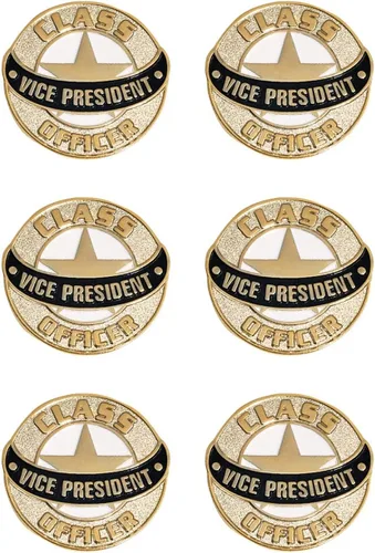 Miniatura 4 de Gold Class Officer Student Council Award Pins, 6 unidades, Oro, No es una piedra preciosa Presidente oficial de clase
