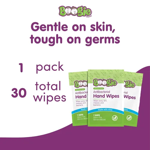 Miniatura 6 de Boogie Toallitas antibacterianas para manos, 30 unidades, hipoalergénicas y sin alcohol, envueltas individualmente, esencial para viaje y bolsa