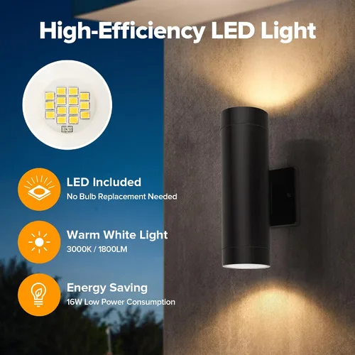 Miniatura 2 de LUTEC Luces de pared para exteriores del anochecer al amanecer, aplique LED integrado de 16 W, iluminación exterior de aluminio impermeable de 3000