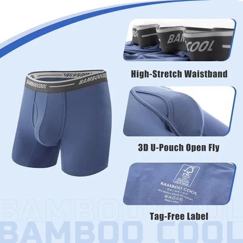 Miniatura 2 de BAMBOO COOL Calzoncillos tipo bóxer para hombre, paquete de 4 unidades, ropa interior suave y transpirable de viscosa de bambú para hombres