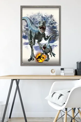 Miniatura 6 de Trends International Jurassic World: Dominion - Póster de pared focal azul y beta, 22.375 x 34 pulgadas, versión enmarcada de madera de granero