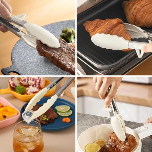 Miniatura 42 de Pinzas de cocina, pinzas de 9 pulgadas para cocinar con puntas de silicona, pinzas de silicona pequeñas de grado alimenticio, mini pinzas